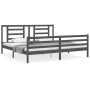 Gray solid wood bed frame with headboard 200x200 cm by vidaXL, Beds and slatted bases - Ref: Foro24-3194723, Price: 172,69 €,...