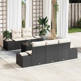 Conjunto de sofá de jardín 6 pcs Negro Poliratán