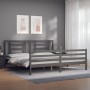Gray solid wood bed frame with headboard 200x200 cm by vidaXL, Beds and slatted bases - Ref: Foro24-3194723, Price: 172,69 €,...