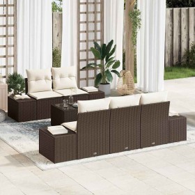 Conjunto de sofá de jardín 6 pcs Marrón Poliratán