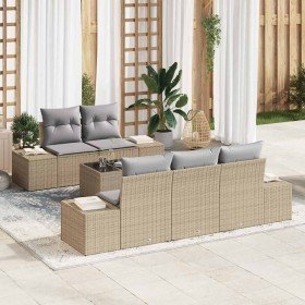 Conjunto de sofá de jardín 6 pcs Beige Poliratán
