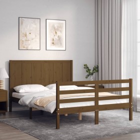 Estructura cama y cabecero madera maciza marrón miel 140x200 cm