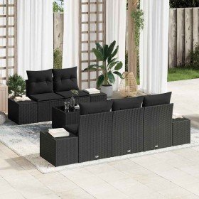 Conjunto de sofá de jardín 6 pcs Negro Poliratán