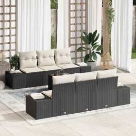 Conjunto de sofá de jardín 7 pcs Negro Poliratán