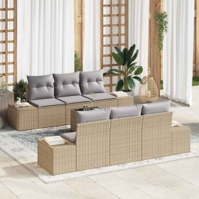 Conjunto de sofá de jardín 7 pcs Beige Poliratán