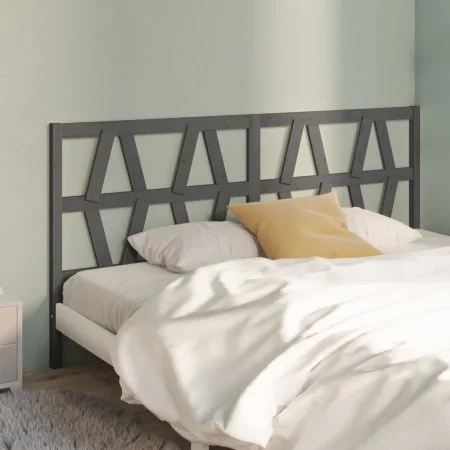 Cabecero de cama madera maciza de pino gris 206x4x100 cm de vidaXL, Cabeceros y pies de cama - Ref: Foro24-818642, Precio: 43...