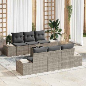 Conjunto de sofá de jardín 7 pcs Gris Claro Poliratán