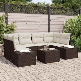 Conjunto de sofá de jardín 7 pcs Marrón Poliratán