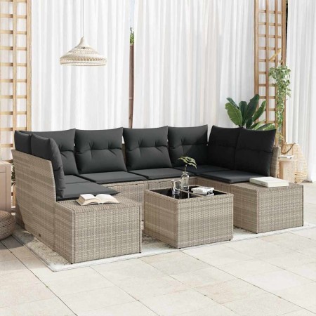 Conjunto de sofá de jardín 7 pcs Gris Claro Poliratán
