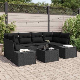 Conjunto de sofá de jardín 7 pcs Negro Poliratán