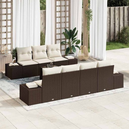 Conjunto de sofá de jardín 8 pcs Marrón Poliratán