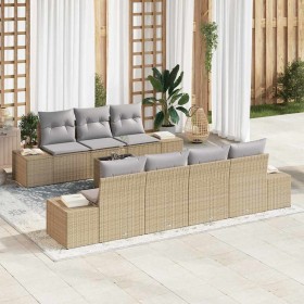 Conjunto de sofá de jardín 8 pcs Beige Poliratán