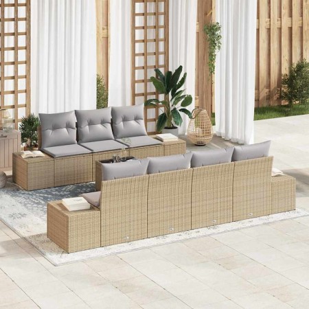 Conjunto de sofá de jardín 8 pcs Beige Poliratán