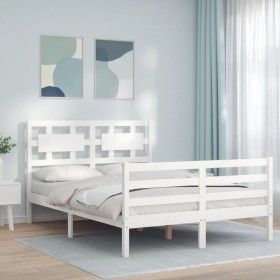 White solid wood bed frame with headboard 120x200 cm by vidaXL, Beds and slatted bases - Ref: Foro24-3194437, Price: 131,24 €...