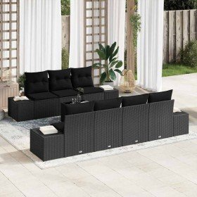 Conjunto de sofá de jardín 8 pcs Negro Poliratán