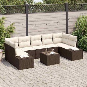 Conjunto de sofá de jardín 8 pcs Marrón Poliratán
