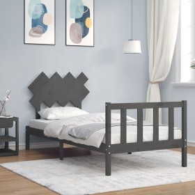 Estructura de cama con cabecero madera maciza gris 90x200 cm