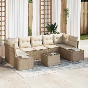 Conjunto de sofá de jardín 8 pcs Beige Poliratán