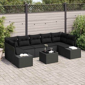 Conjunto de sofá de jardín 8 pcs Negro Poliratán