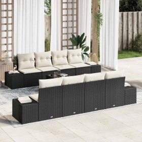 Conjunto de sofá de jardín 7 pcs Negro y crema 55 x 55 x 37 cm