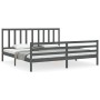 Gray solid wood bed frame with headboard 200x200 cm by vidaXL, Beds and slatted bases - Ref: Foro24-3193878, Price: 167,51 €,...
