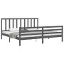 Gray solid wood bed frame with headboard 200x200 cm by vidaXL, Beds and slatted bases - Ref: Foro24-3193878, Price: 167,51 €,...