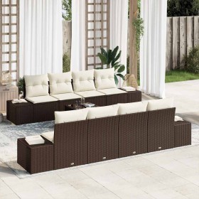 Conjunto de sofá de jardín 7 pcs Marrón y crema 55 x 55 x 37 cm