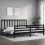 Bed frame with black solid wood headboard 200x200 cm by vidaXL, Beds and slatted bases - Ref: Foro24-3193815, Price: 171,94 €...