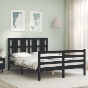 Estructura de cama con cabecero madera maciza negr