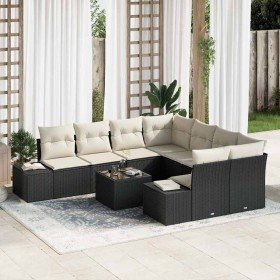 Conjunto de sofá de jardín 9 pcs Negro Poliratán