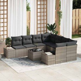 Conjunto de sofá de jardín 9 pcs Gris Poliratán