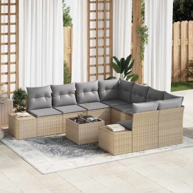 Conjunto de sofá de jardín 9 pcs Beige Poliratán