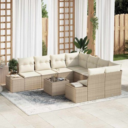 Conjunto de sofá de jardín 9 pcs Beige Poliratán