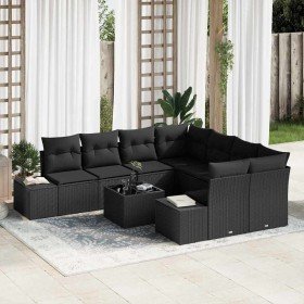 Conjunto de sofá de jardín 9 pcs Negro Poliratán