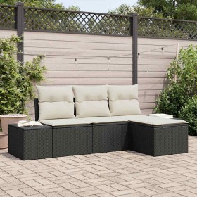 Conjunto de sofá de jardín 4 pcs Negro Poliratán