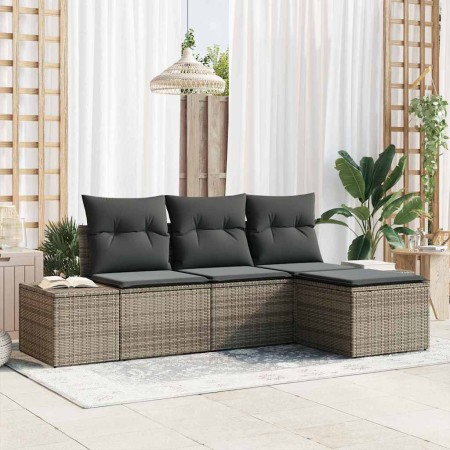 Conjunto de sofá de jardín 4 pcs Gris Poliratán