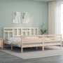 Bed frame with solid wood headboard 200x200 cm by vidaXL, Beds and slatted bases - Ref: Foro24-3194981, Price: 141,86 €, Disc...