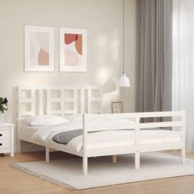 Doppelbettgestell mit weißem Massivholz-Kopfteil von vidaXL, Betten und Lattenroste - Ref: Foro24-3193927, Preis: 148,98 €, R...