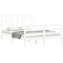 Double bed frame with white solid wood headboard by vidaXL, Beds and slatted bases - Ref: Foro24-3193927, Price: 148,98 €, Di...