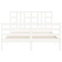 Double bed frame with white solid wood headboard by vidaXL, Beds and slatted bases - Ref: Foro24-3193927, Price: 148,98 €, Di...