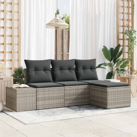 Conjunto de sofá de jardín 4 pcs Gris claro Poliratán