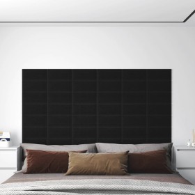 Paneles de pared 12 uds tela negro 30x15 cm 0,54 m²