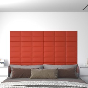 Paneles de pared 12 uds cuero sintético rojo 30x15 cm 0,54 m²