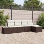 Conjunto de sofá de jardín 5 pcs Marrón Poliratán