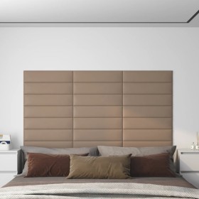 Paneles pared 12 uds cuero sintético capuchino 60x15 cm 1,08 m²