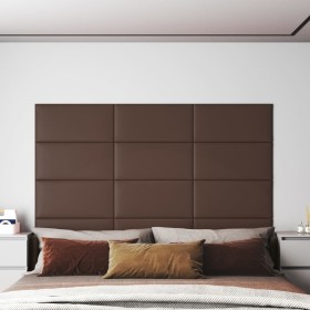 Paneles de pared 12 uds cuero sintético marrón 60x30 cm 2,16 m²
