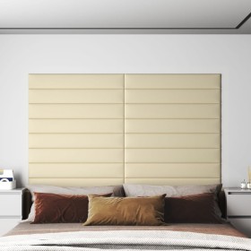Paneles de pared 12 uds cuero sintético crema 90x15 cm 1,62 m²