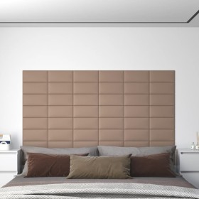 Paneles de pared 12 uds cuero PE capuchino 30x15 cm 0,54 m²