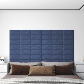 Paneles de pared 12 uds tela azul 30x15 cm 0,54 m²