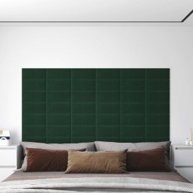 Paneles de pared 12 uds tela verde oscuro 30x15 cm 0,54 m²